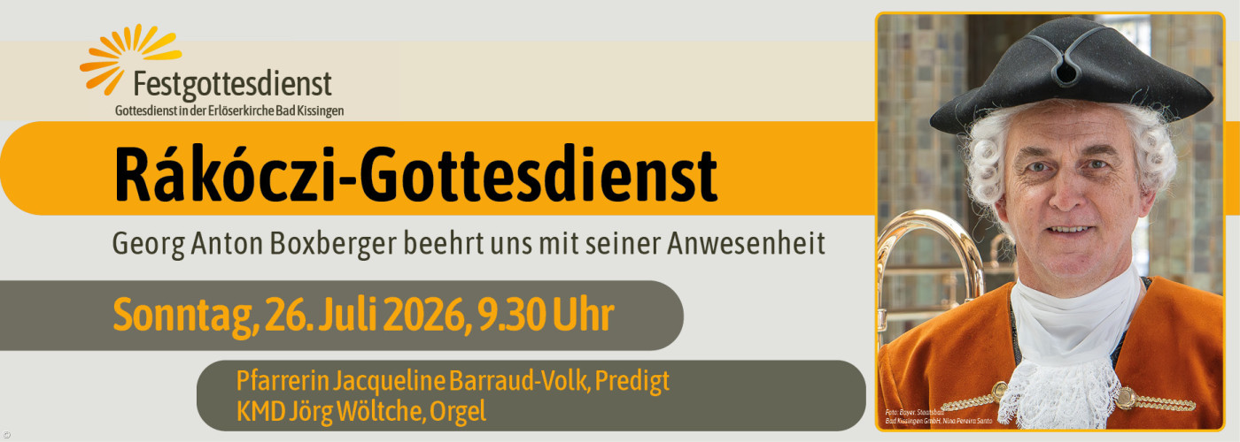 Ein Profilbild von Georg Anton Boxberger mit einer Einladung zum Rakoczy Gottesienst am 26.07.2026