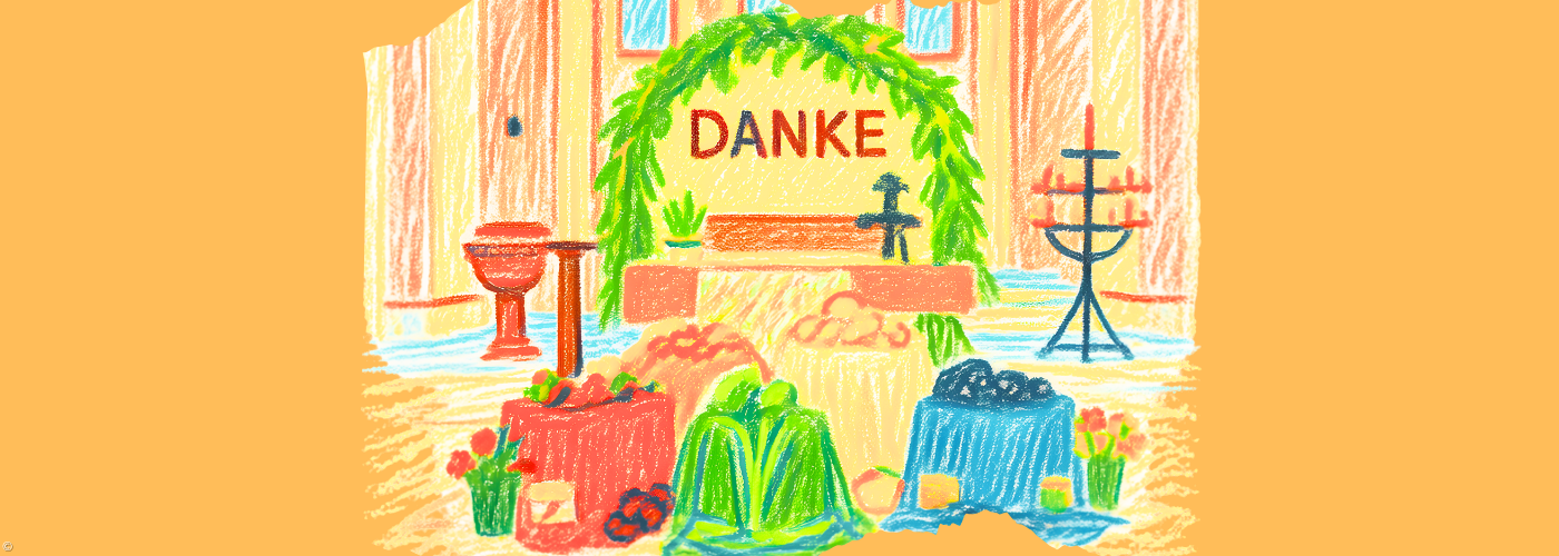 Zeichnung des Erntedankaltar in der Erlöserkirche