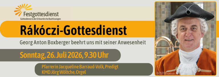 Ein Profilbild von Georg Anton Boxberger mit einer Einladung zum Rakoczy Gottesienst am 26.07.2026