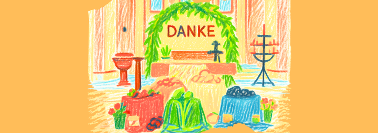 Zeichnung des Erntedankaltar in der Erlöserkirche