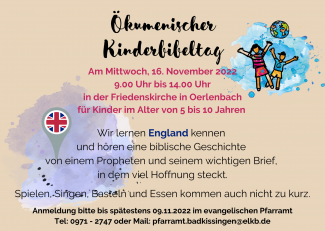 Flyer mit allen Informationen zum Kinderbibeltag in Oerlenbach 2022